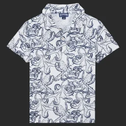 Shop Vilebrequin Boys Cotton Polo Shirt Octopussy White/White