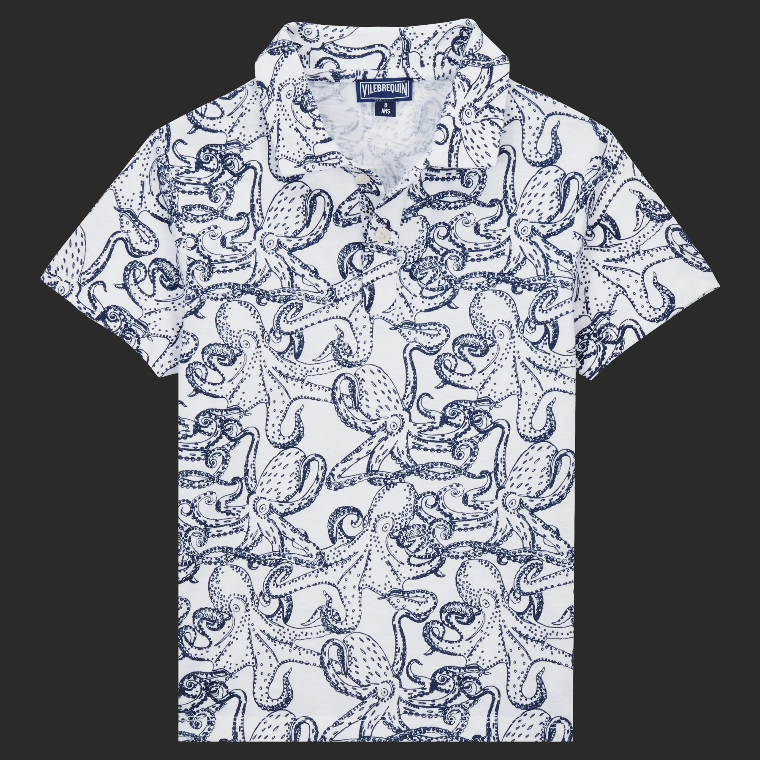 Shop Vilebrequin Boys Cotton Polo Shirt Octopussy White/White