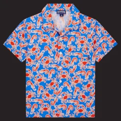 New Vilebrequin Boys Shirt Crabs & Shrimps Earthenware/Blue