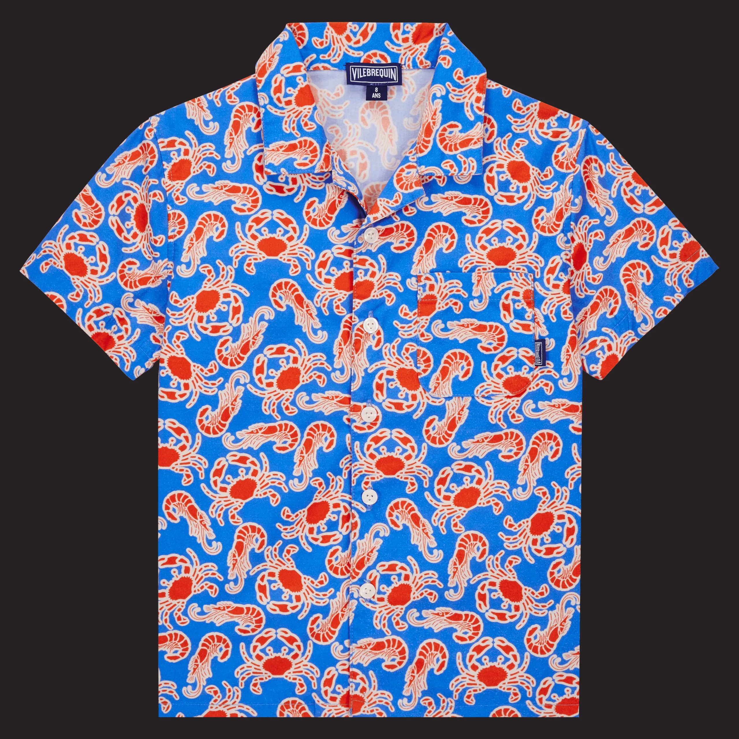 New Vilebrequin Boys Shirt Crabs & Shrimps Earthenware/Blue