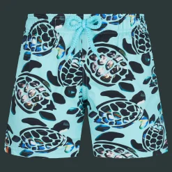 Outlet Vilebrequin Boys Stretch Swim Trunks Screen Turtles Lagoon/Blue