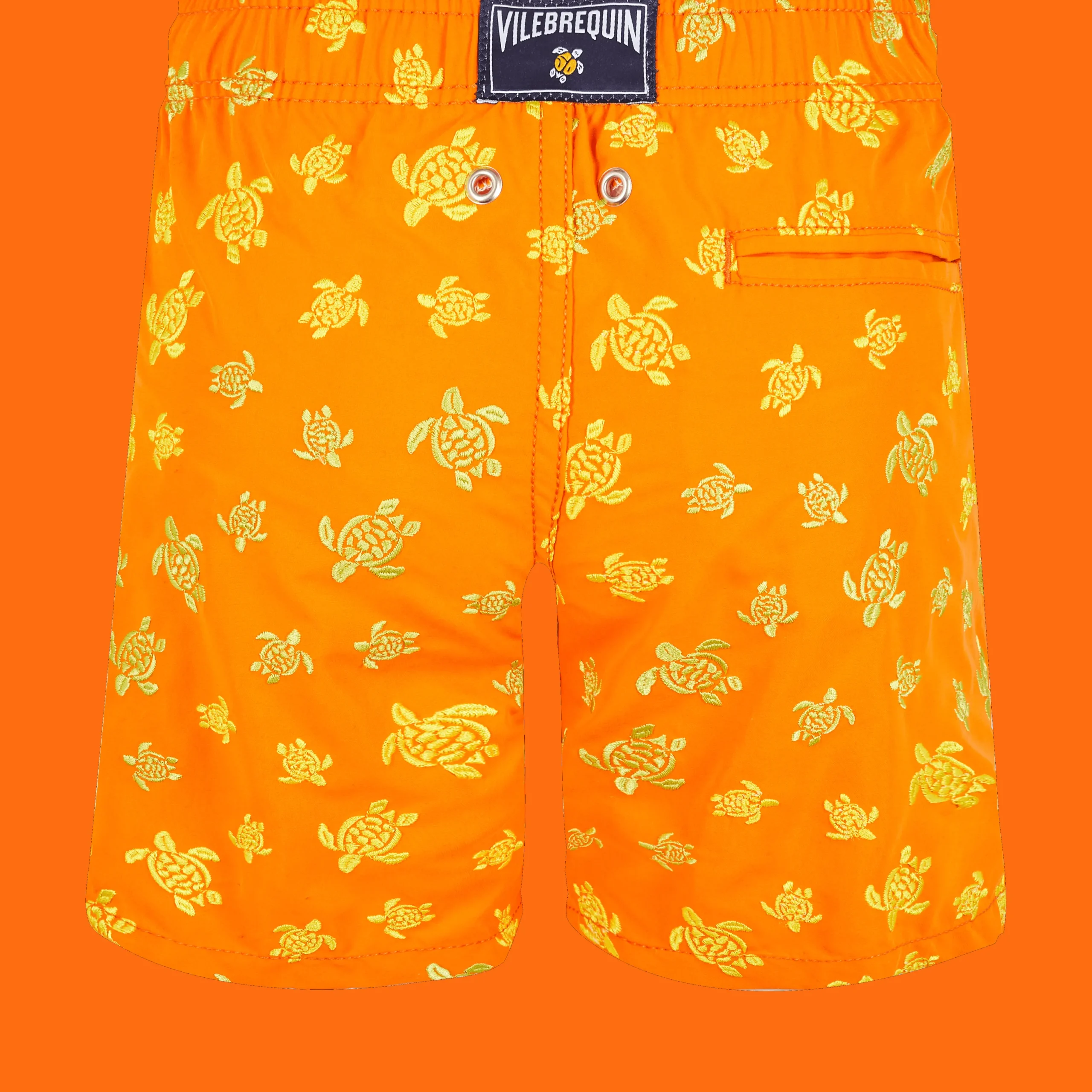 Shop Vilebrequin Boys Swim Trunks Embroidered Micro Ronde Des Tortues - Limited Edition Apricot/Orange