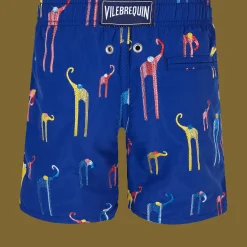 Best Vilebrequin Boys Swim Trunks Embroidered Giaco Elephant Batik Blue/Blue