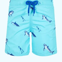Outlet Vilebrequin Boys Swim Trunks Embroidered 2009 Les Requins Lazulii Blue/Blue