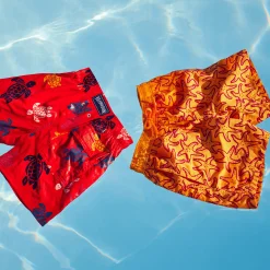 New Vilebrequin Boys Swim Trunks Flocked Starlettes Carrot/Orange