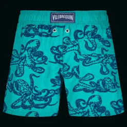 Clearance Vilebrequin Boys Swim Trunks Poulpes Flocked Emerald/Green