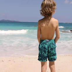 Clearance Vilebrequin Boys Swim Trunks Poulpes Flocked Emerald/Green
