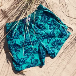 Clearance Vilebrequin Boys Swim Trunks Poulpes Flocked Emerald/Green