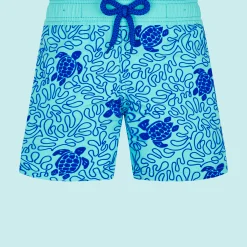 Flash Sale Vilebrequin Boys Swim Trunks Turtles Splash Flocked Lazulii Blue/Blue