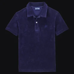 New Vilebrequin Boys Terry Polo Shirt Solid Navy/Blue