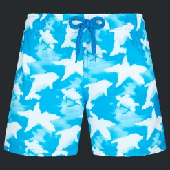 Outlet Vilebrequin Boys Ultra-Light And Packable Swim Trunks Clouds Hawaii Blue/Blue
