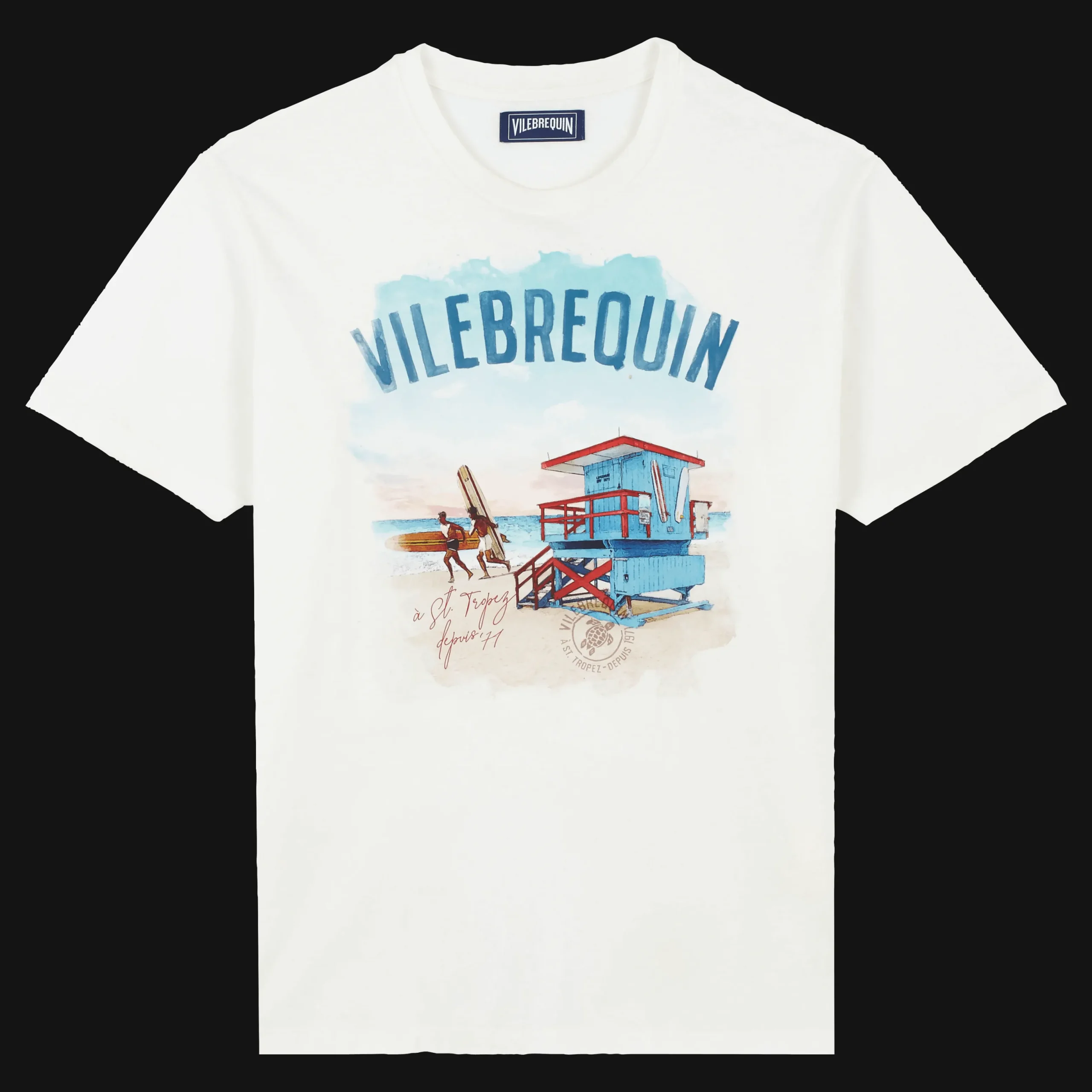 Clearance Vilebrequin Cotton Men T-Shirt Malibu Lifeguard Off White/White