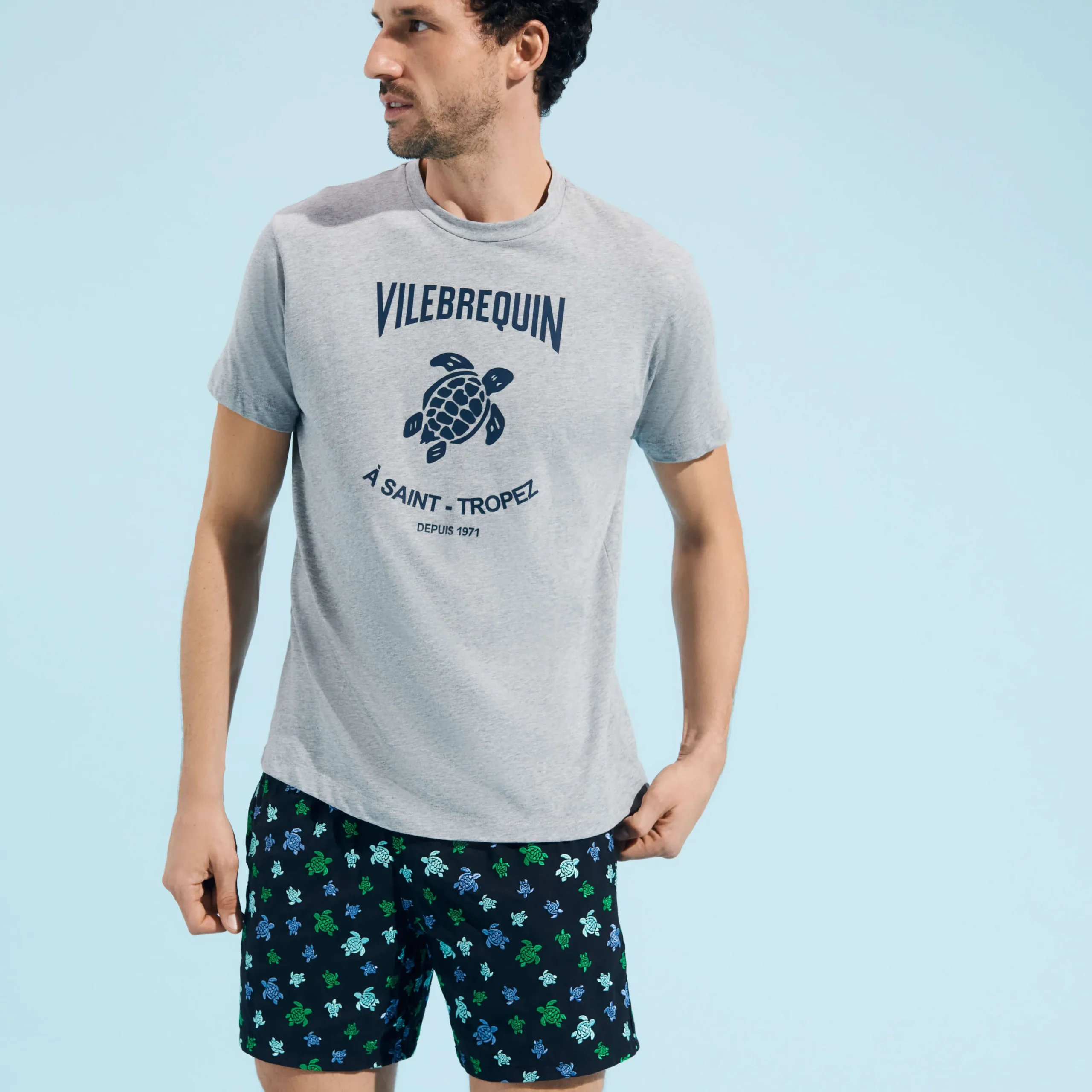 Store Vilebrequin Cotton Men T-Shirt Turtles Leopard Heather Grey/Grey