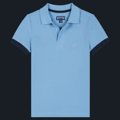 Discount Vilebrequin Cotton Pique Boys Polo Shirt Solid Divine/Blue