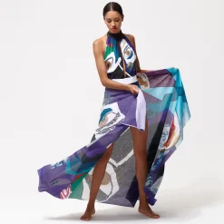 Best Vilebrequin Cotton Voile Women Pareo Envoutement - X Deux Femmes Noires Purple Blue/Blue