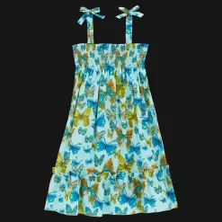 Sale Vilebrequin Girls Cotton Dress Butterflies Lagoon/Blue