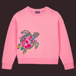 Shop Vilebrequin Girls Crewneck Sweatshirt Provencal Turtles Candy/Pink