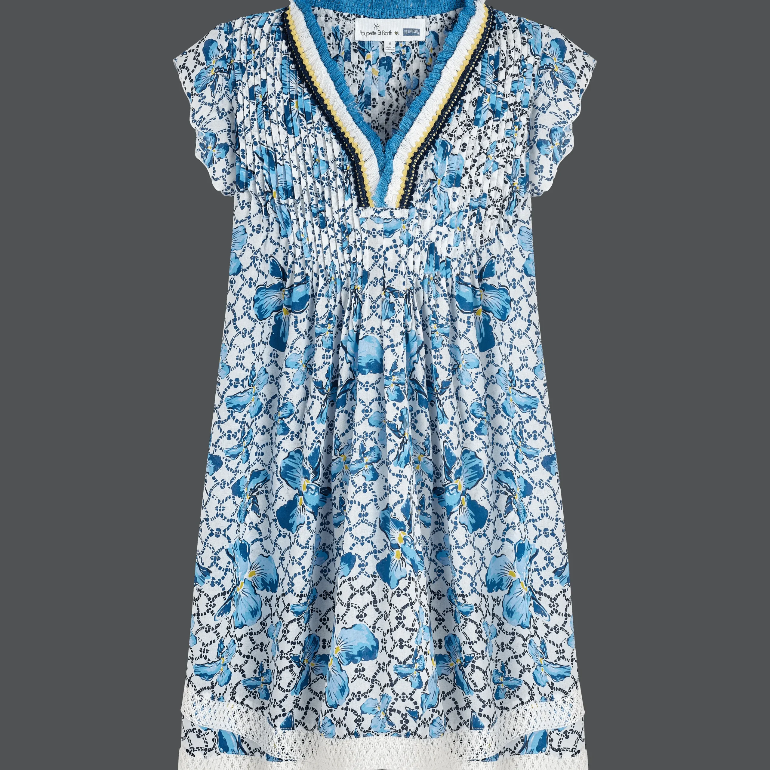 Clearance Vilebrequin Girls Mini Dress Iris Lace- X Poupette St Barth Azure/Blue