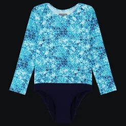 New Vilebrequin Girls One-Piece Rashguard Flowers Tie & Dye Navy/Blue