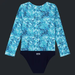 New Vilebrequin Girls One-Piece Rashguard Flowers Tie & Dye Navy/Blue