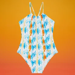 Sale Vilebrequin Girls One-Piece Swimsuit Palms & Stripes - X The Beach Boys White/White