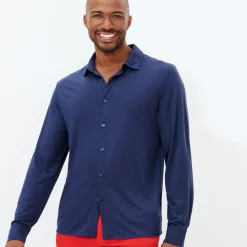 Online Vilebrequin Jersey Tencel Men Shirt Navy/Blue