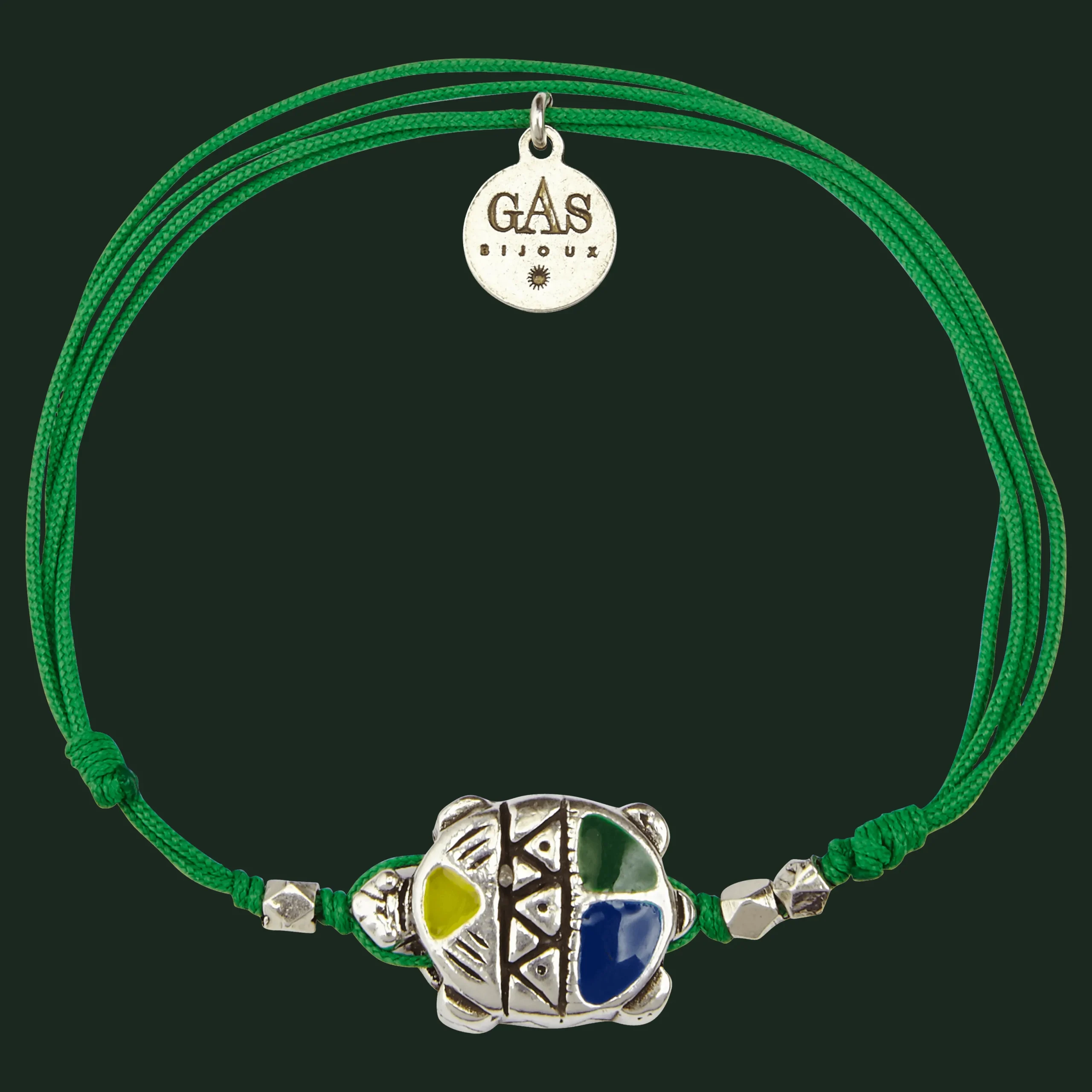 New Vilebrequin Kids String Enameled Turtle Bracelet - X Gas Bijoux Emerald/Green