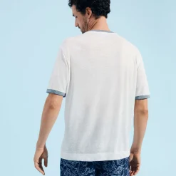 Outlet Vilebrequin Linen Men T-Shirt Poulpes Bicolores Off White/White