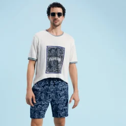 Outlet Vilebrequin Linen Men T-Shirt Poulpes Bicolores Off White/White