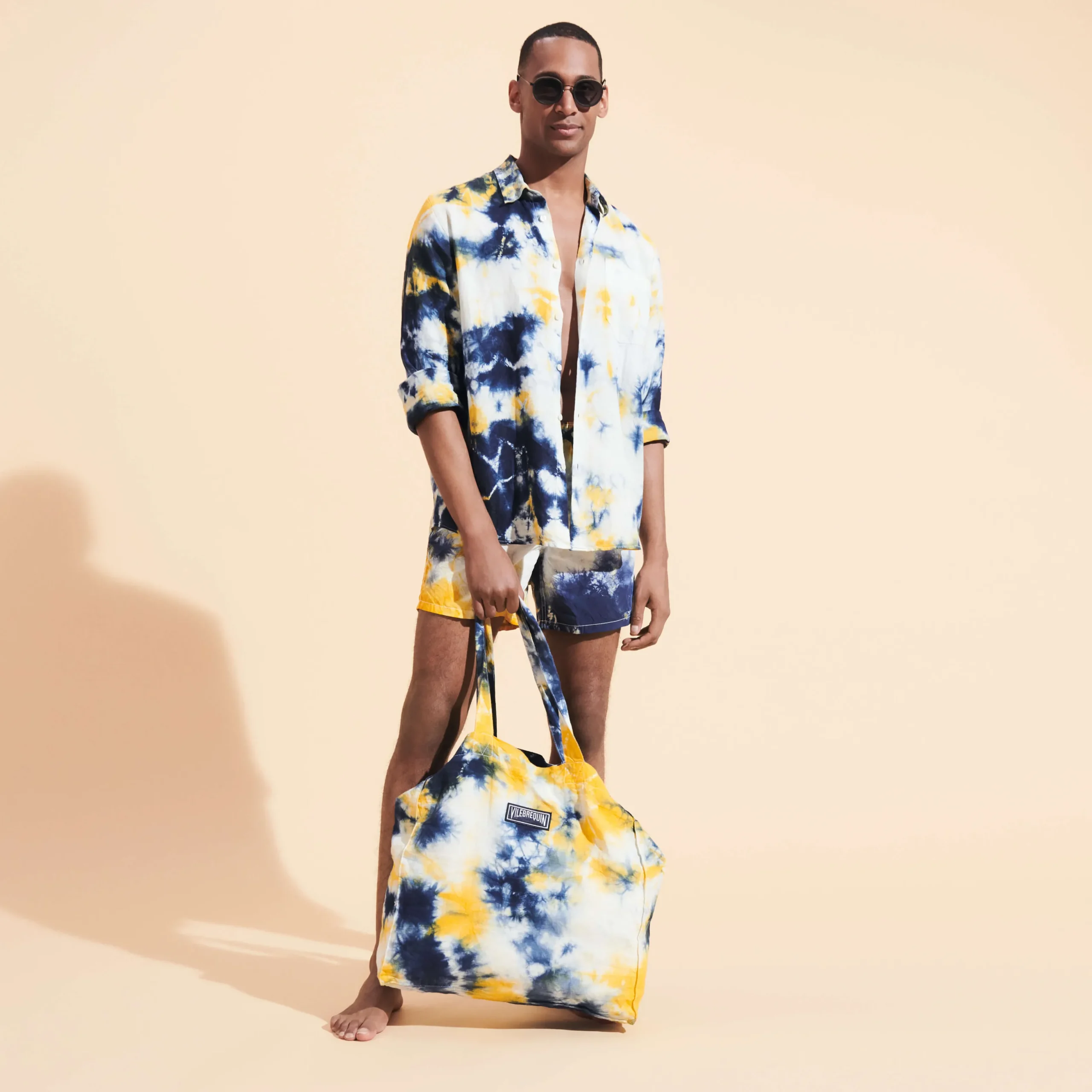 Clearance Vilebrequin Linen Tie & Dye Unisex Tote Bag Navy/Blue