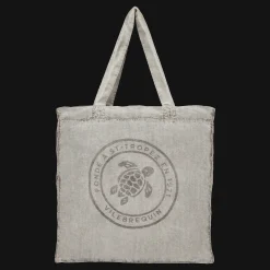 Best Sale Vilebrequin Linen Turtle Unisex Tote Bag Mineral Dye Eucalyptus/Green