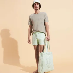 Fashion Vilebrequin Linen Turtle Unisex Tote Bag Mineral Dye Water Green/Green