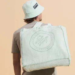 Fashion Vilebrequin Linen Turtle Unisex Tote Bag Mineral Dye Water Green/Green