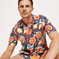 Store Vilebrequin Men Bowling Linen Shirt Presse Citron Burgundy/Red