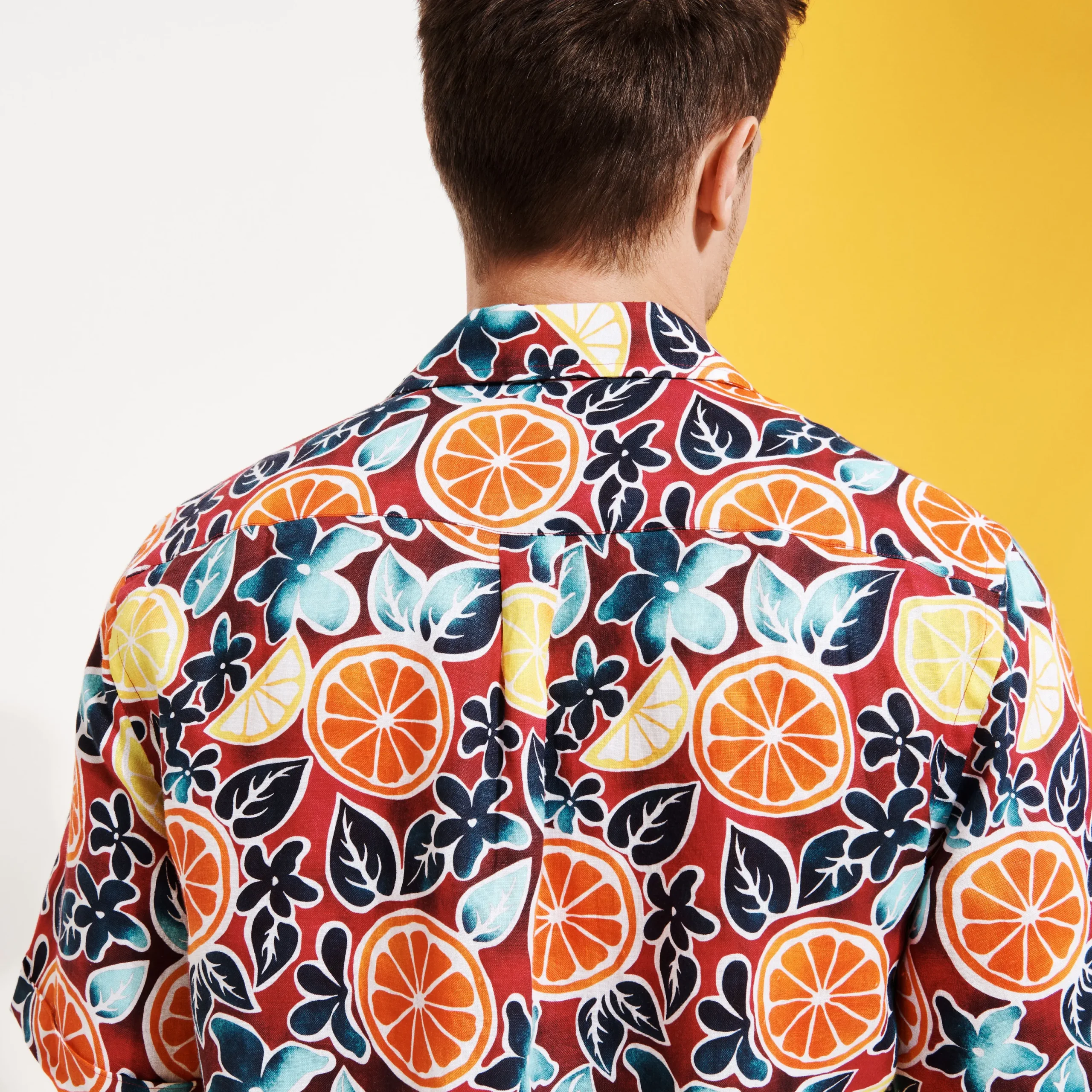 Store Vilebrequin Men Bowling Linen Shirt Presse Citron Burgundy/Red