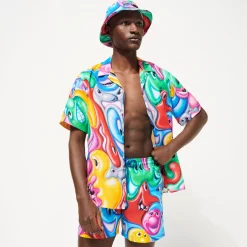 Flash Sale Vilebrequin Men Bowling Shirt Linen Faces In Places - X Kenny Scharf Multicolor/Multi