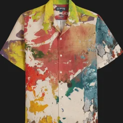 New Vilebrequin Men Bowling Shirt Linen Gra - X John M Armleder Multicolor/Multi