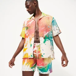 New Vilebrequin Men Bowling Shirt Linen Gra - X John M Armleder Multicolor/Multi