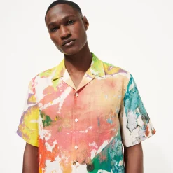 New Vilebrequin Men Bowling Shirt Linen Gra - X John M Armleder Multicolor/Multi