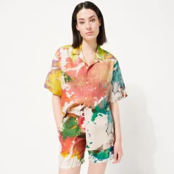 New Vilebrequin Men Bowling Shirt Linen Gra - X John M Armleder Multicolor/Multi