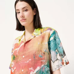 New Vilebrequin Men Bowling Shirt Linen Gra - X John M Armleder Multicolor/Multi