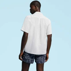 Hot Vilebrequin Men Bowling Shirt Linen Solid White/White