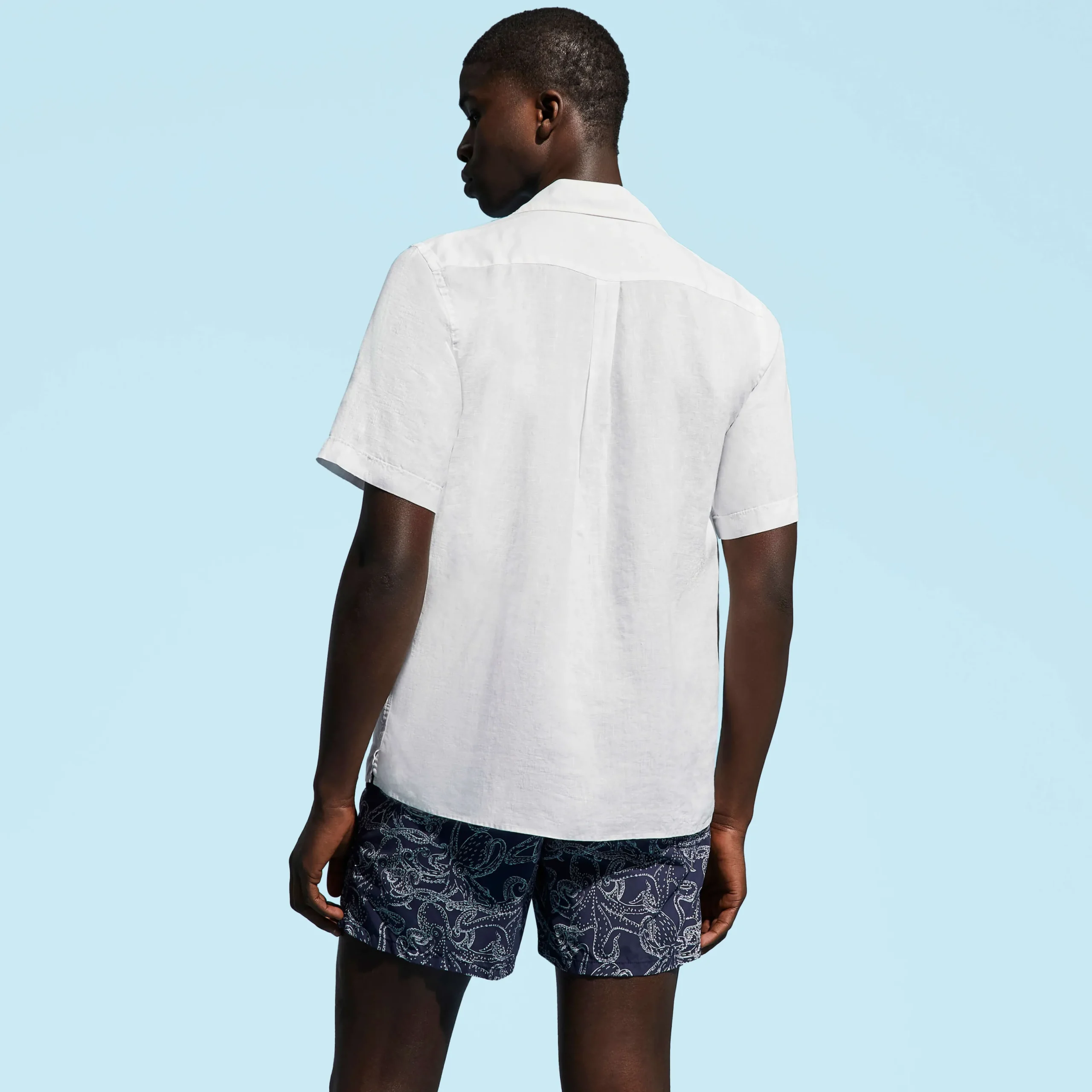 Hot Vilebrequin Men Bowling Shirt Linen Solid White/White