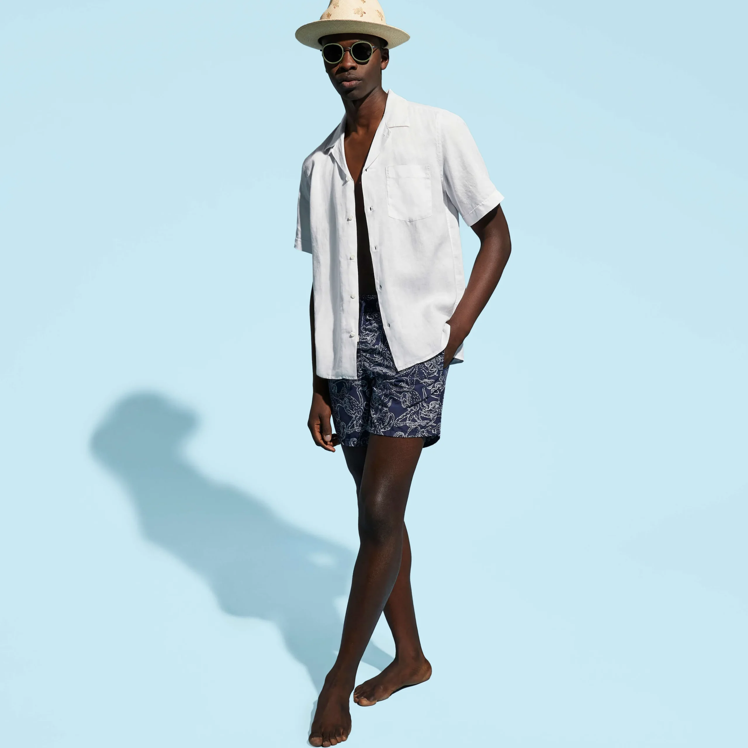 Hot Vilebrequin Men Bowling Shirt Linen Solid White/White
