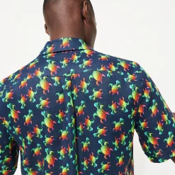 Clearance Vilebrequin Men Bowling Shirt Linen Tortues Rainbow Multicolor - X Kenny Scharf Navy/Blue