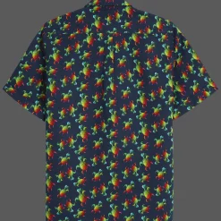 Clearance Vilebrequin Men Bowling Shirt Linen Tortues Rainbow Multicolor - X Kenny Scharf Navy/Blue