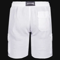 Fashion Vilebrequin Men Cargo Linen Bermuda Shorts Solid White/White