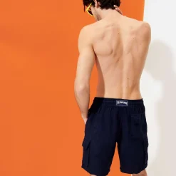 Store Vilebrequin Men Cargo Linen Bermuda Shorts Solid Navy/Blue
