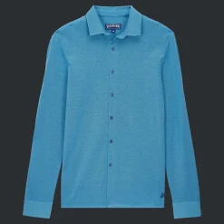 Cheap Vilebrequin Men Changing Cotton Pique Shirt Azure/Blue