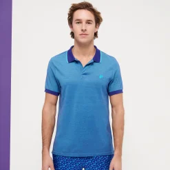 Best Sale Vilebrequin Men Changing Cotton Pique Polo Shirt Solid Azure/Blue